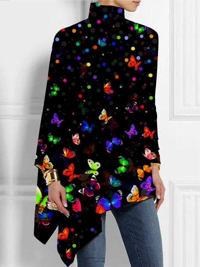 Women Long Sleeve  Butterfly  print  blouse Top