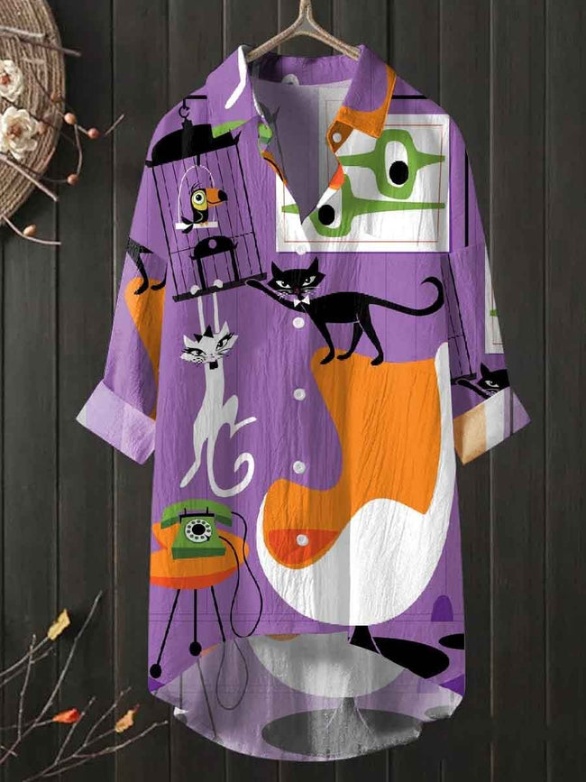 Women's Cat Art Long Shirt Dress