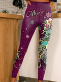 Women's Vintage Christmas Floral Print Casual Stretch Pants