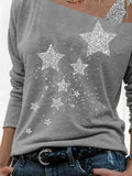 Women's Retro Stars Sequin Print Casual Top