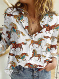 Women's Western Horse Casual Shirt Print Blouse