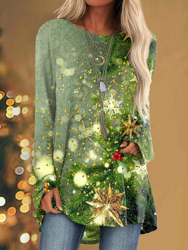 Women's Vintage Merry Christmas Tree Pattern Casual Top