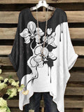 Women's Artistic Gradient Flower Ink Casual Top