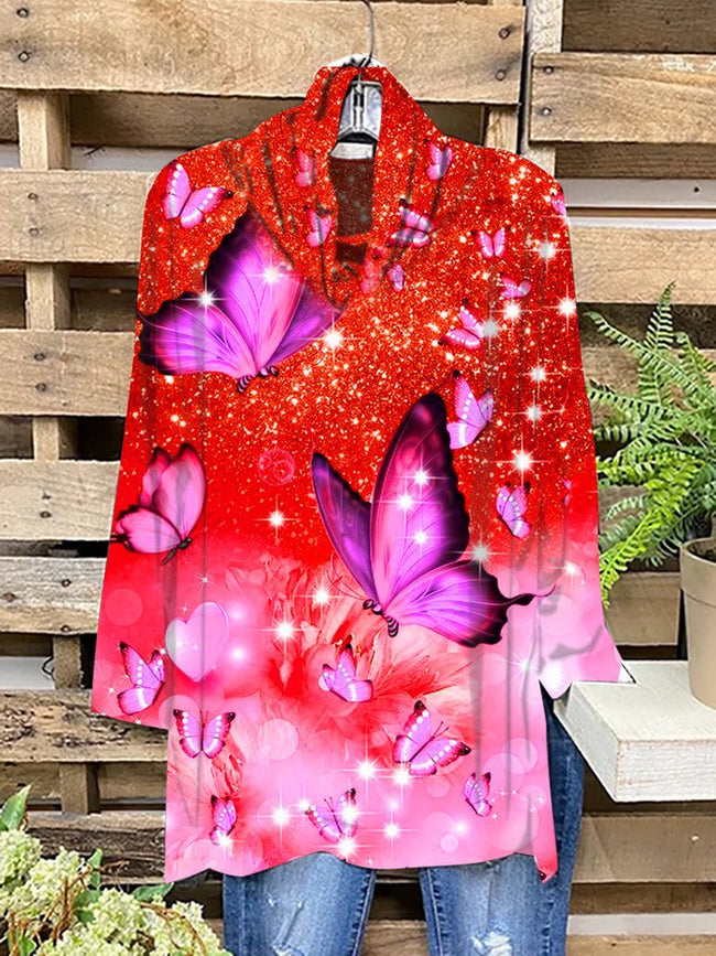 Women's  Butterfly Glitter Print  Turtleneck Tops