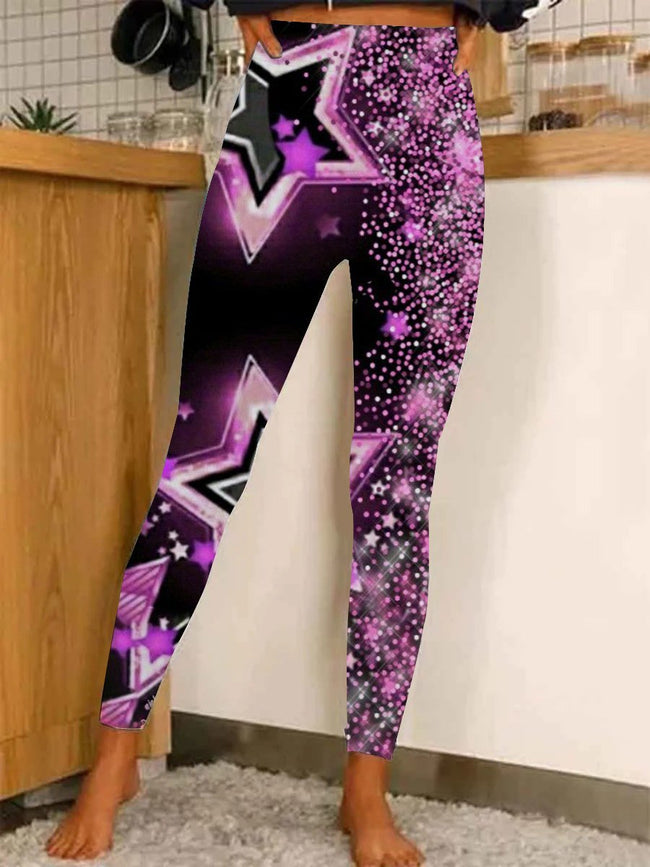 Women's Star Print Casual Stretch Pants Leggings