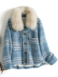 Women's Loose Woolen Plaid Collar Fleece Jacket