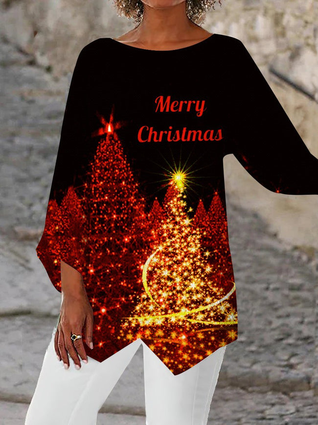 Women's  Christmas Glitter Print  Asymmetric Blouses Tops
