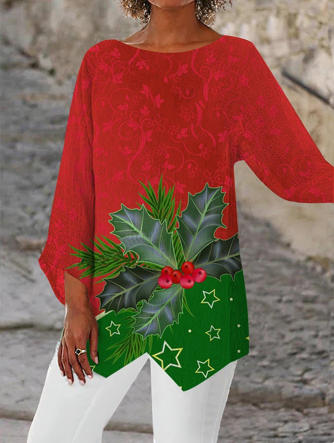 Women's  Christmas  print   Asymmetric Blouses Tops