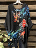 Women's Vintage Carp Art Print Casual Top