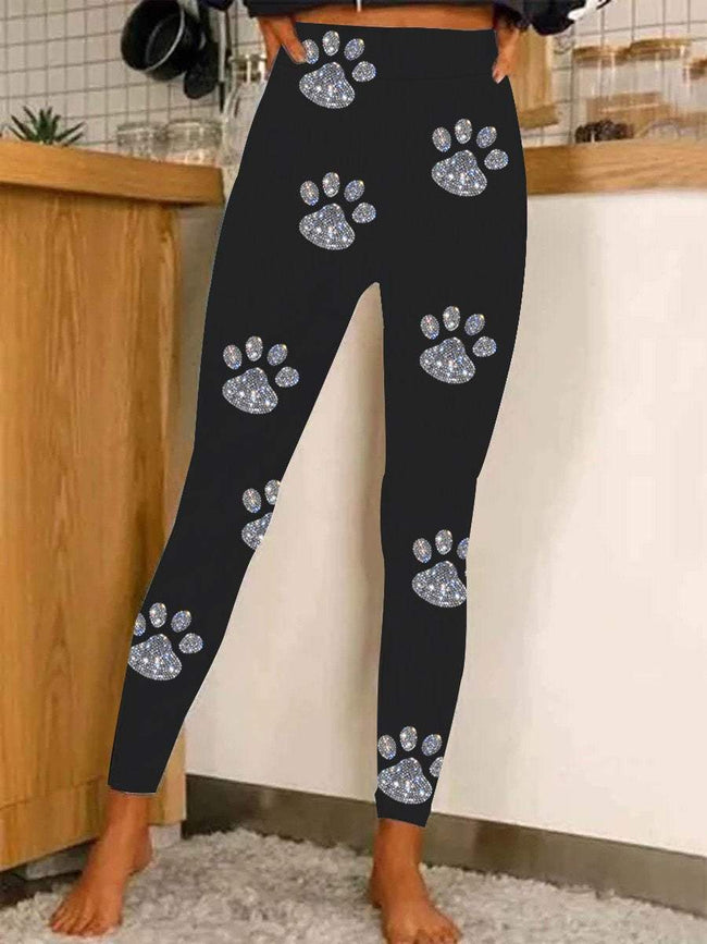 Women's cat paw Print Casual Stretch Pants Leggings