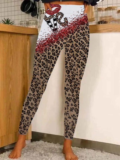 Women's Love Leopard Print Casual Stretch Pants Leggings