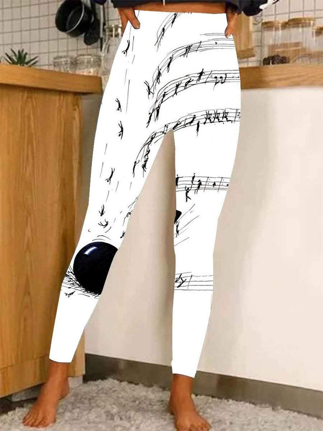 Womens Music Note Print  Stretch  Leggings