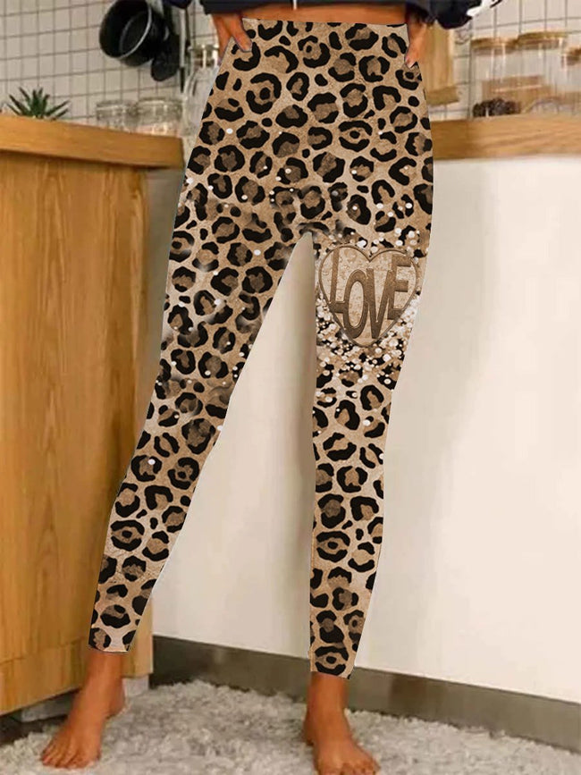 Women's  Glitter Leopard Print Casual Stretch Pants Leggings