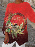 Women's Vintage Christmas Squirrel Print Casual Top