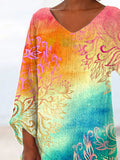 Women's Colorful Gradient Patchwork Print Casual Vintage Top