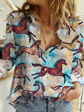 Women's Western Horse Casual Shirt Print Blouse