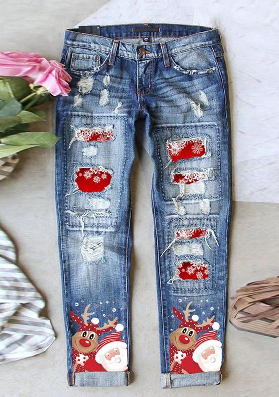 Women's Christmas Print Casual Jeans