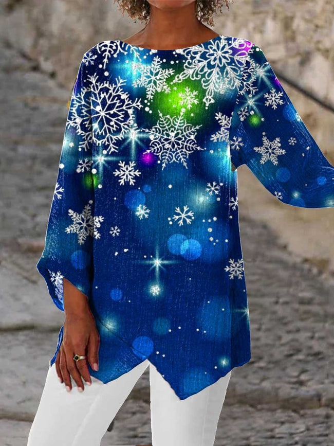 Women's Christmas Snowflake Print  Casual Top
