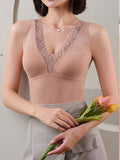 Women's One-piece Self-Heating Cashmere Silk Lace Warm Bottoming Vest Top With Chest Pad