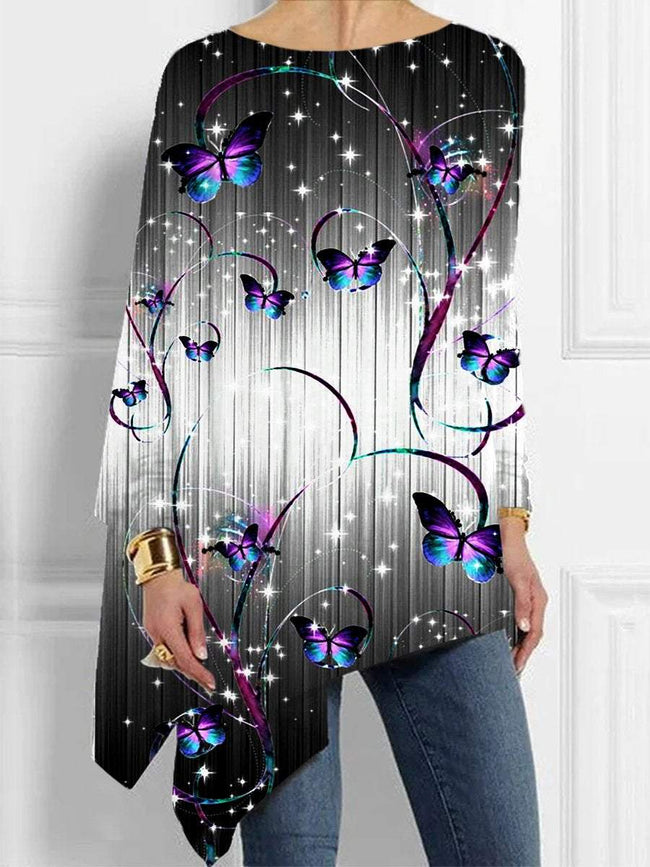 Women's gradient butterfly print  Long Sleeve blouse