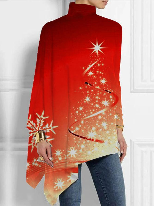 Women's Christmas print Long Sleeve blouse Top