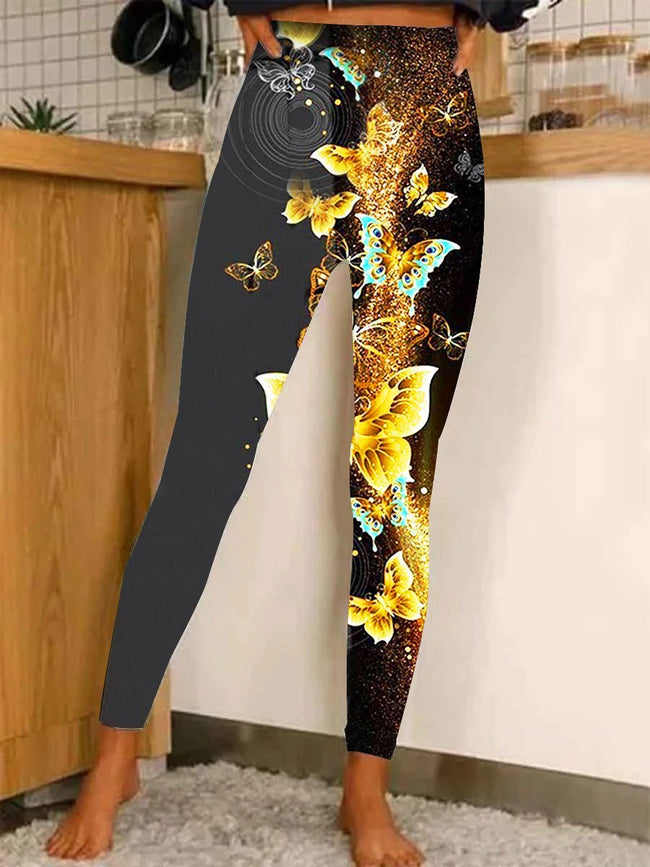 Women's  shiny Butterfly  Print Stretch Leggings