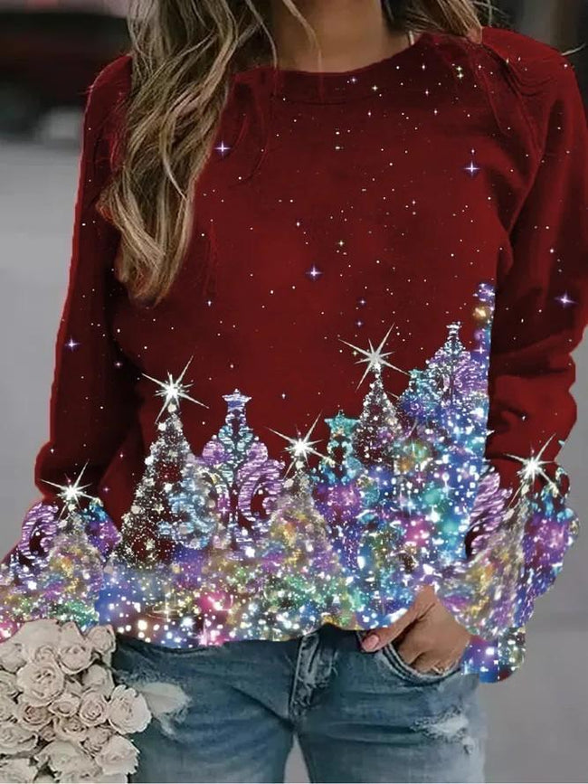 Women's vintage christmas print Long Sleeve sweatshirt