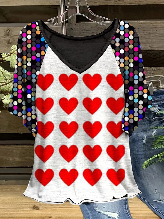 Women's Casual Heart Polka Dot  Print Tops