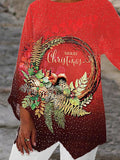 Women's Vintage Christmas Squirrel Print Casual Top