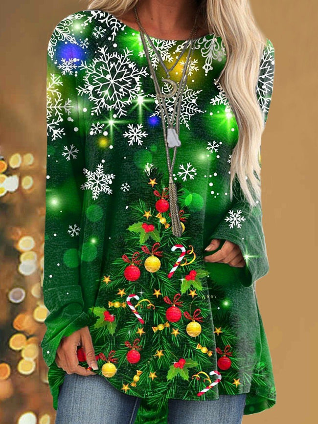 Women's Art Merry Christmas Tree Print Casual Top
