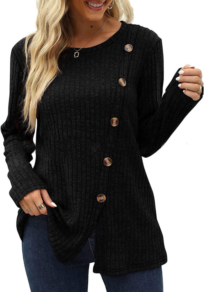 Women's Button Slit Fir Knit Long Sleeve Top