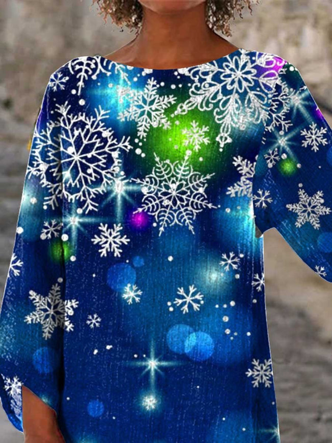 Women's Christmas Snowflake Print  Casual Top