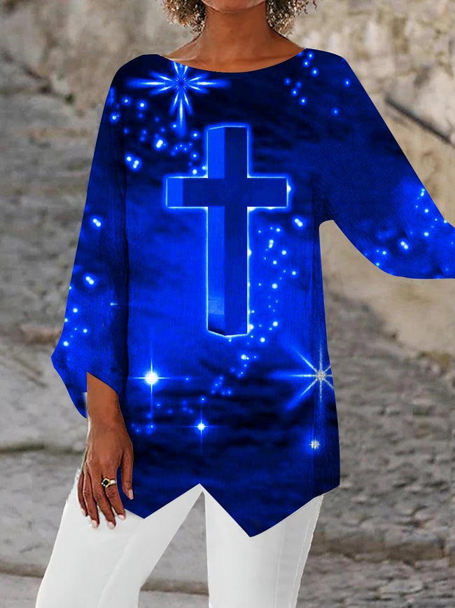 Women's  jesus cross print  Asymmetric Blouses Tops