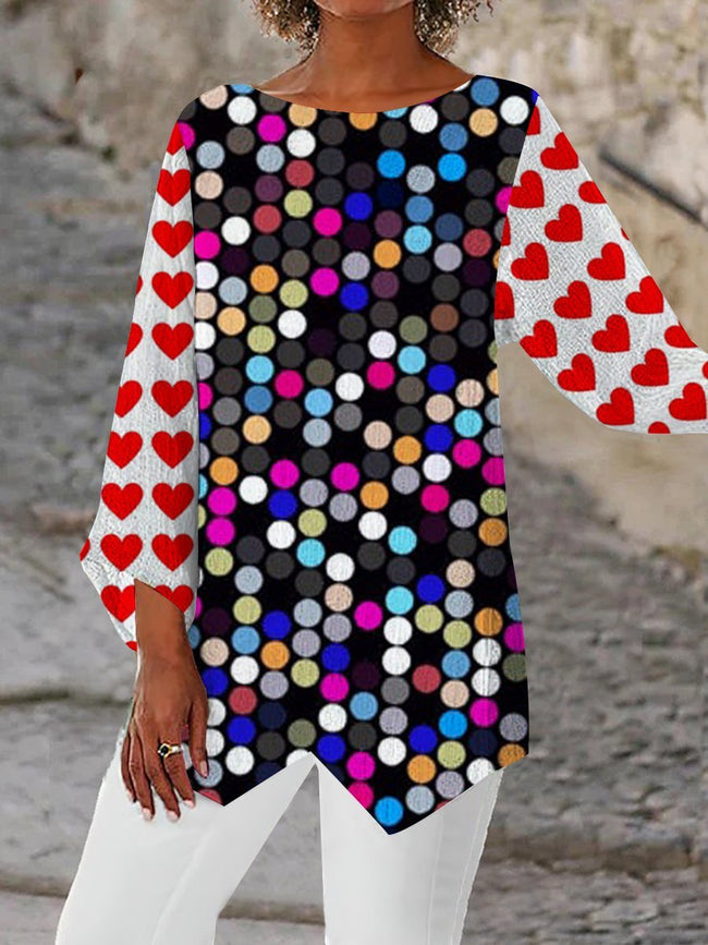 Women's Heart Polka Dot Print  Asymmetric Blouses Tops