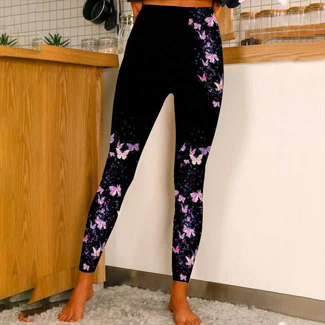 Women's  butterfly floral print Stretch Casual Leggings