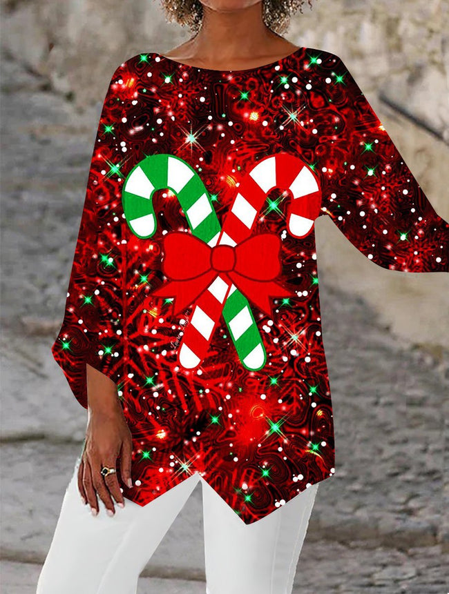 women's  christmas print long sleeve blouse top