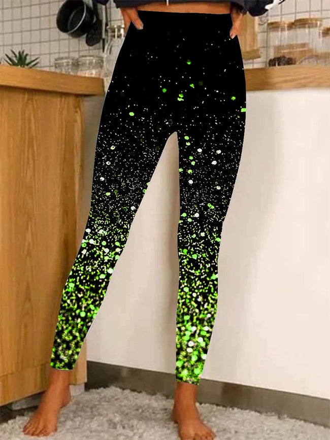Women's Glitter Print Casual Stretch Pants Leggings