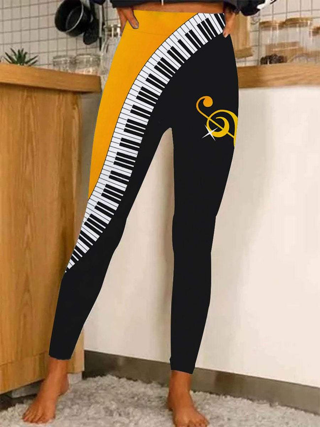 Women's Music Print Casual Stretch Pants Leggings