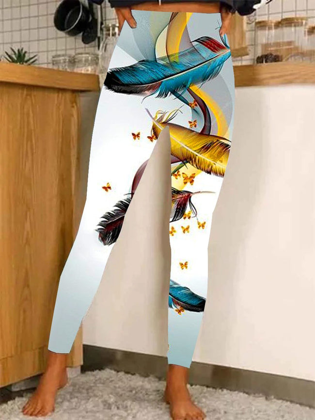 Women's  abstract feather Print Stretch Leggings