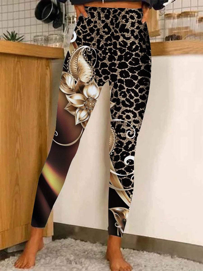 Womens Leopard Print Casual Stretch Pants Leggings