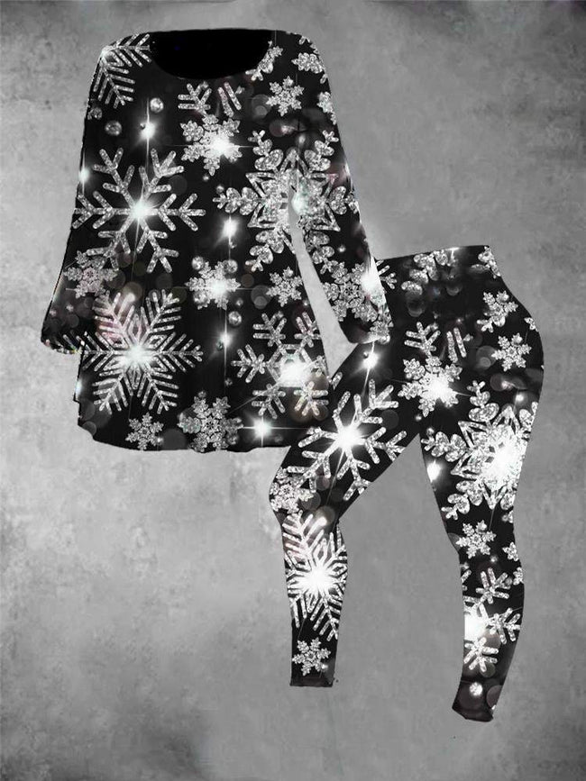 Women's snowflake Print Casual Loose Casual Suit