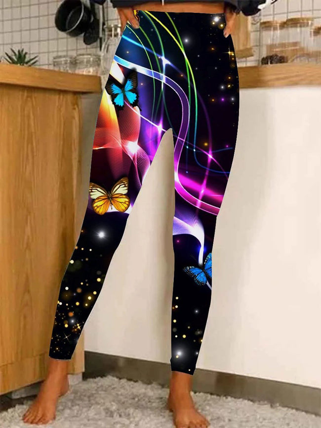 Womens  shiny butterfly print Stretch  Leggings