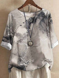Women's Marble Print Crew Neck Casual Short Sleeve Blouse