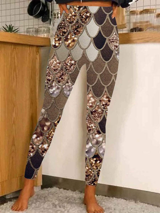 Women's Glitter Print Casual Stretch Pants Leggings