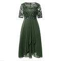 Women‘s Cocktail Party Dress Lace Dress Midi Dress Green Blue Purple Half Sleeve Floral Embroidery Lace Fall Spring Crew Neck Elegant Classic Wedding Guest 2023 S M L XL XXL 3XL