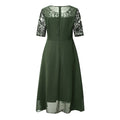 Women‘s Cocktail Party Dress Lace Dress Midi Dress Green Blue Purple Half Sleeve Floral Embroidery Lace Fall Spring Crew Neck Elegant Classic Wedding Guest 2023 S M L XL XXL 3XL