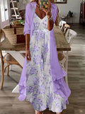 Women's Dress Set Two Piece Dress Long Dress Maxi Dress Pink Blue Purple Half Sleeve Floral Ruched Fall Spring Autumn V Neck Fashion Daily Vacation 2023 S M L XL XXL 3XL