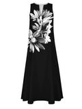 Women's Casual Dress Shift Dress Swing Dress Long Dress Maxi Dress White+Black Black Rainbow Sleeveless Flower Pocket Spring Summer V Neck Fashion Daily Vacation S M L XL