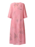 Women's Dress Set Two Piece Dress Midi Dress Pink Green Gray 3/4 Length Sleeve Floral Ruched Winter Fall Spring Crew Neck Elegant 2023 S M L XL XXL 3XL