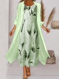 Women's Dress Set Two Piece Dress Midi Dress Pink Green Gray 3/4 Length Sleeve Floral Ruched Winter Fall Spring Crew Neck Elegant 2023 S M L XL XXL 3XL